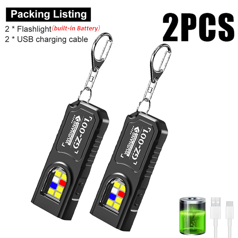 Keychain Flashlight - 多機能キーホルダー懐中電灯 USB 充電式ミニ懐中電灯 COB ワークライトキーリング付きキャンプウォーキングポケットランプ