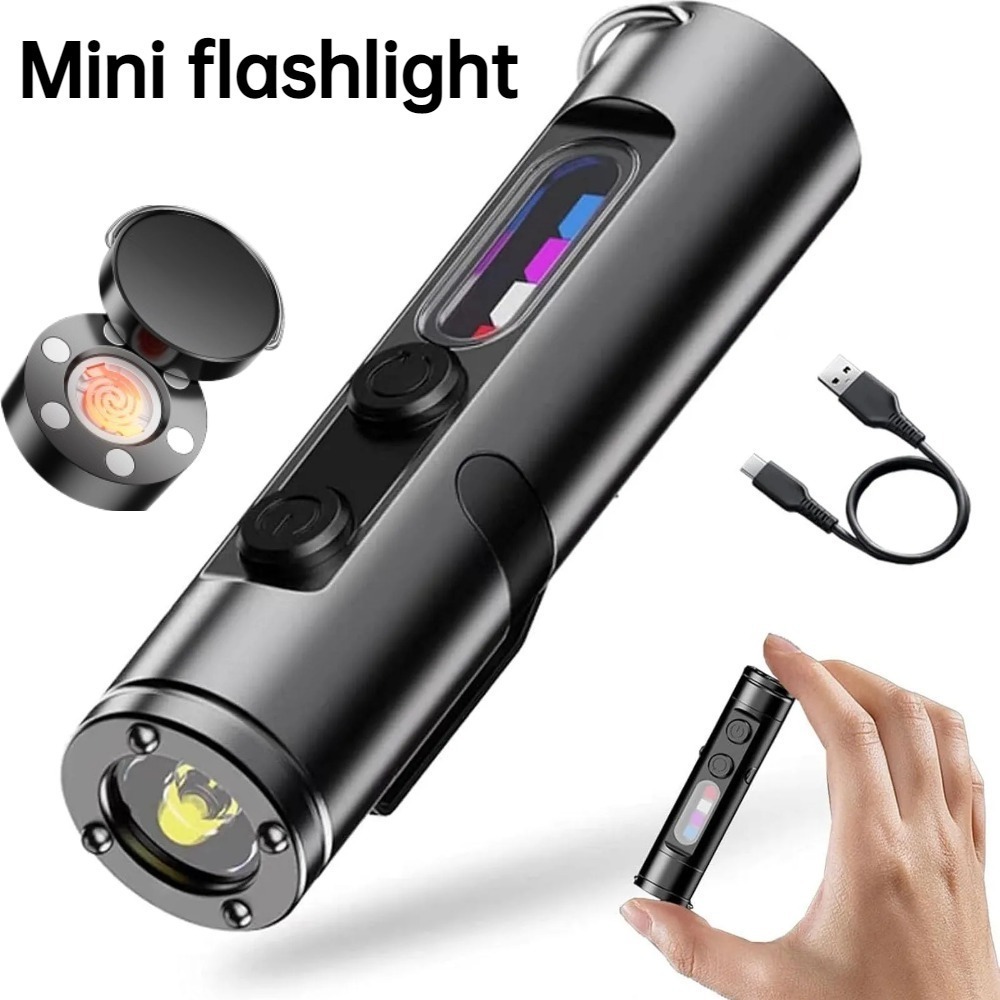 Keychain Flashlight - ミニ屋外懐中電灯タイプ C 充電式 LED 磁気トーチ ハットクリップ付き