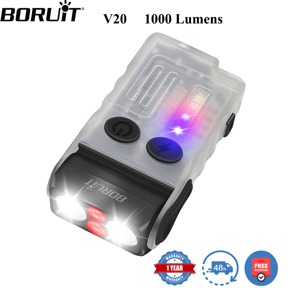 Keychain Flashlight - BORUiT V20 蛍光ブザー EDC LEDキーチェーン懐中電灯 ヘッドスイベル付き