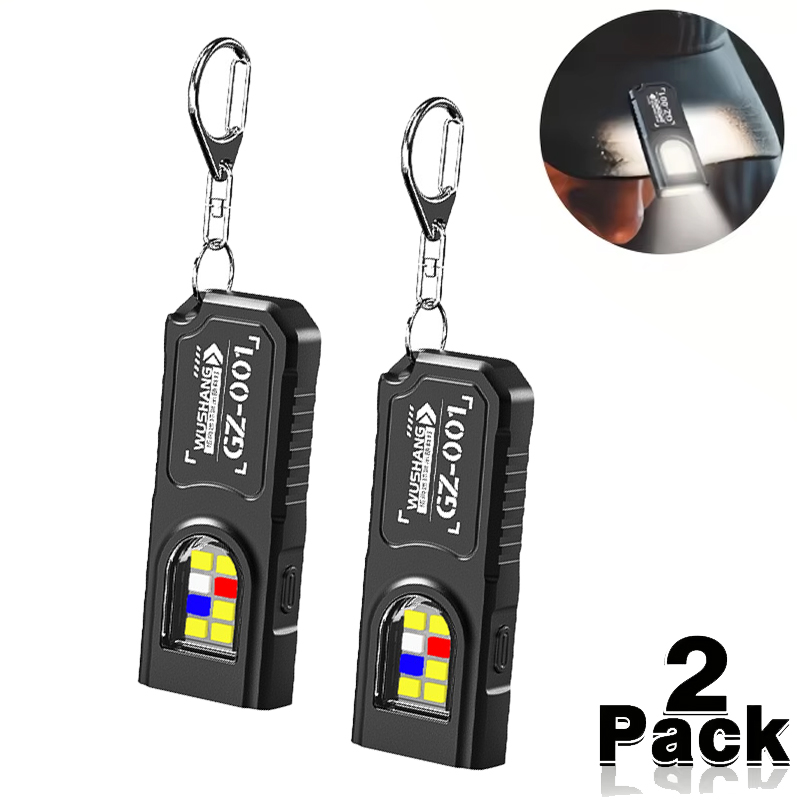 Keychain Flashlight - 多機能ミニ COB LED キーホルダー懐中電灯 USB 充電式帽子クリップランプ作業灯キーリングキャンプウォーキングポケットランプ