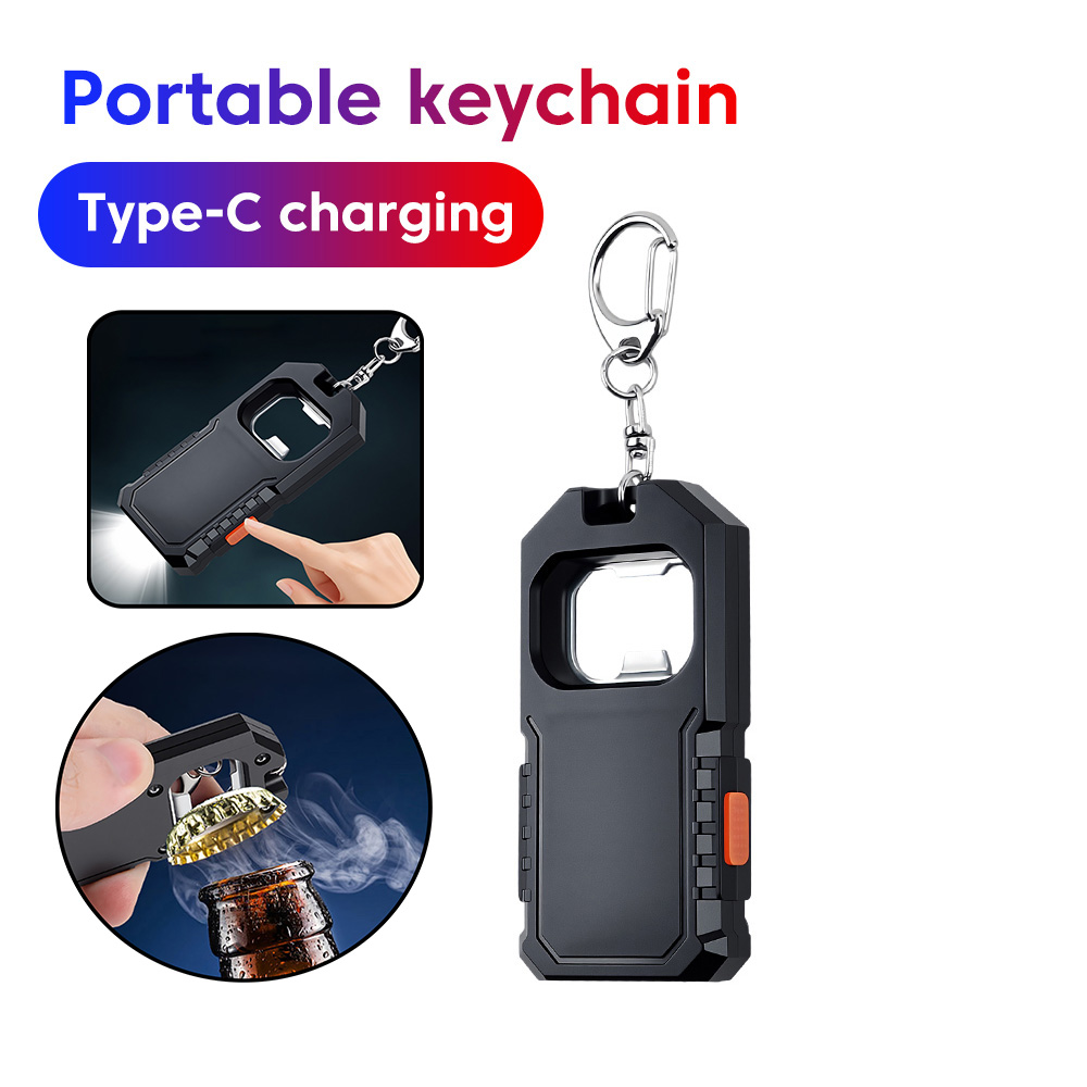 Keychain Flashlight - 多機能キーホルダー懐中電灯ポータブルタイプ C 充電 LED 緊急ライトキャンプウォーキングポケットランプ栓抜き付き