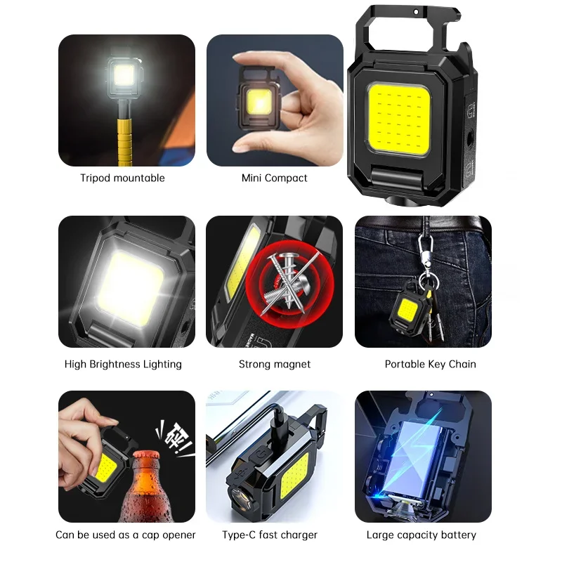 ミニ懐中電灯キーホルダーライト COB ワークライト USB - Keychain Flashlight のレビューと価格
