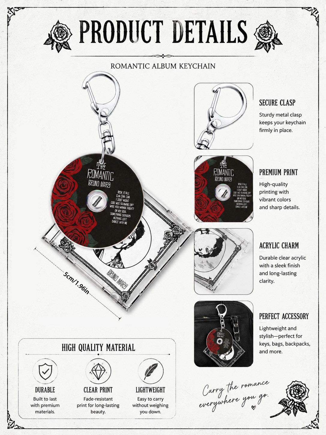 ブルーノキーホルダー、ザ・ロマンティック、マース、アルバムキ - Carabiner Keychain のレビューと価格