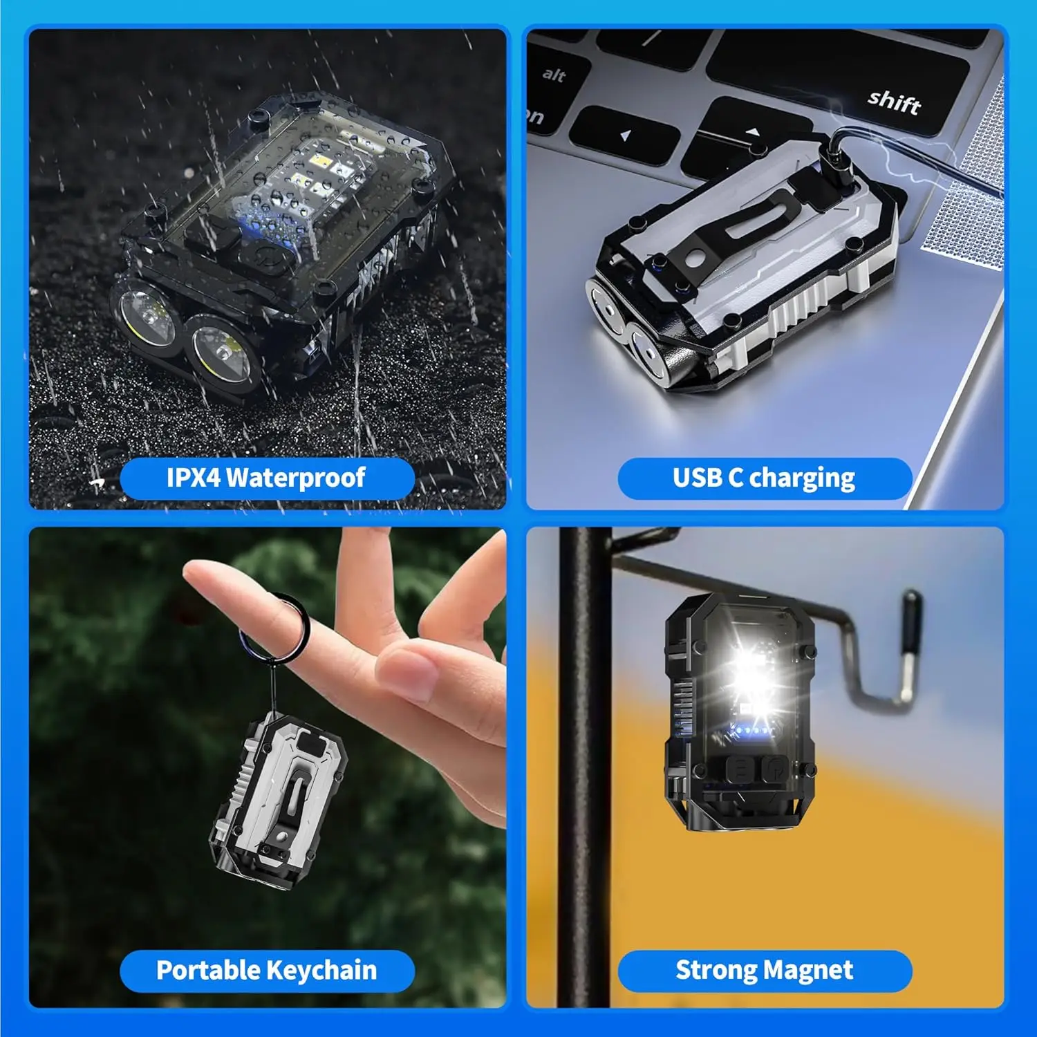 ミニ COB キーホルダー懐中電灯、クリップオン充電式 ED - Keychain Flashlight のレビューと価格